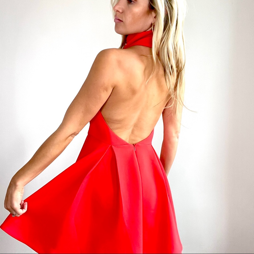Finders Keepers Red Open Back Fit & Flare Halter Dress Size Medium